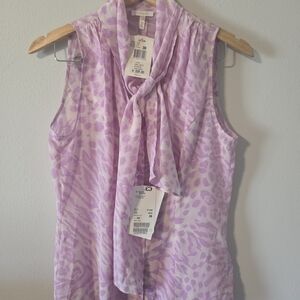 Escada Lilac Animal Print Sleeveless Blouse with Rinestone Buttons - 100% Silk